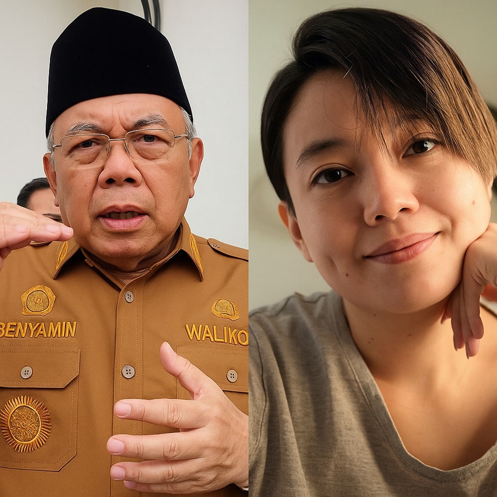 Walkot Tangsel Benyamin Davnie dan artis Leony. (Sumber: Kolase)

